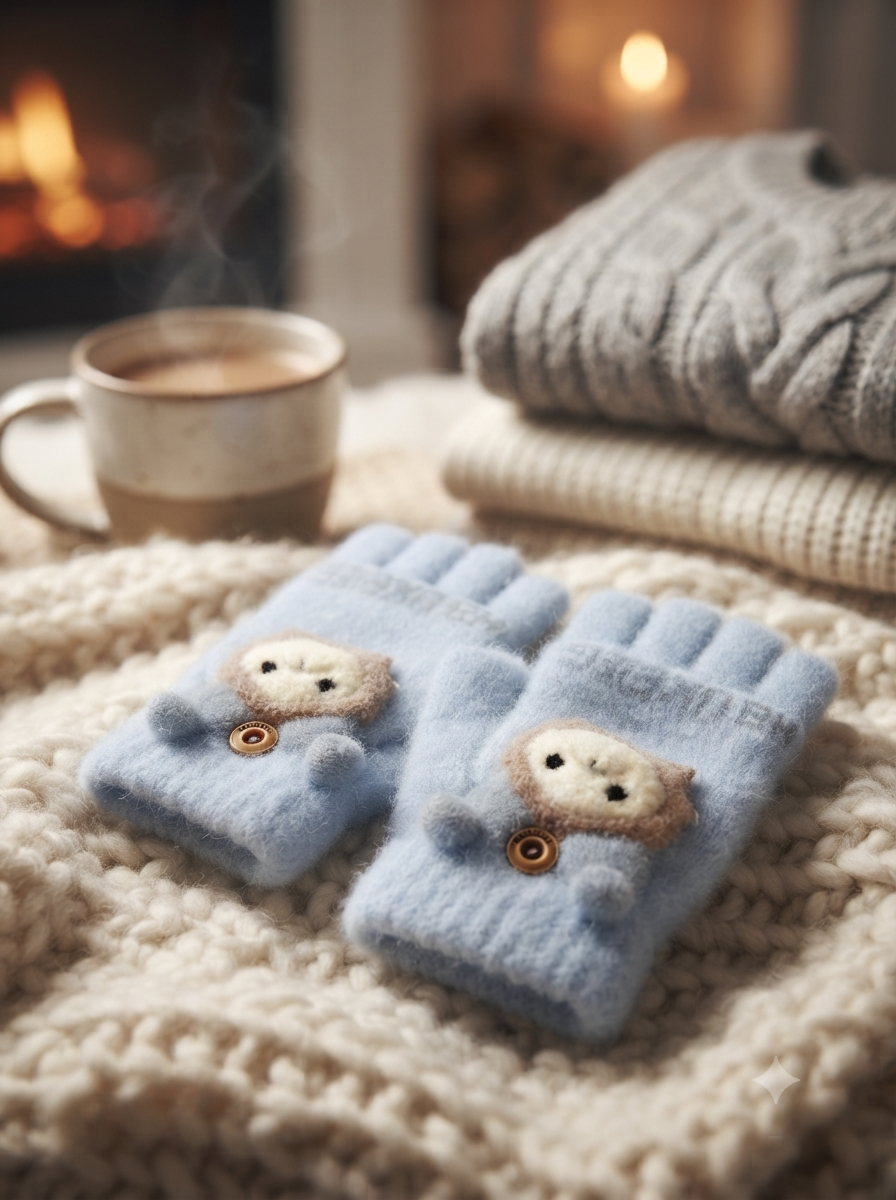 Cdeck Kids Woolen Winter Gloves | Warm Knitted Fingerless Gloves for Boys & Girls | Soft Winter Hand Warmers | Sky Blue | 1–3 Years