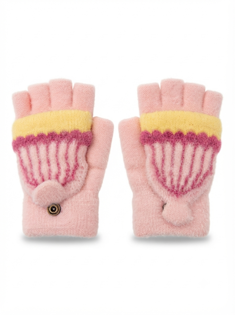 Cdeck Kids Woolen Winter Gloves | Warm Fingerless Gloves for Unisex Boys & Girls | 1–3 Years | Pink