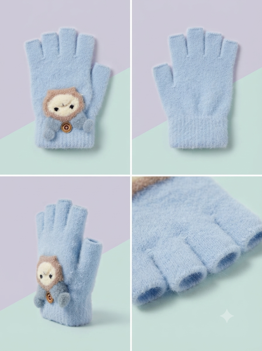 Cdeck Kids Woolen Winter Gloves | Warm Knitted Fingerless Gloves for Boys & Girls | Soft Winter Hand Warmers | Sky Blue | 1–3 Years