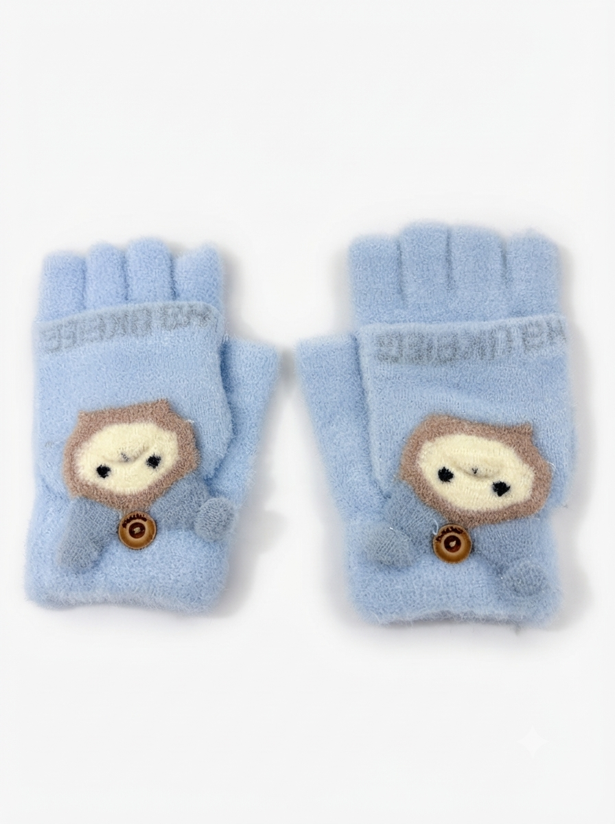 Cdeck Kids Woolen Winter Gloves | Warm Knitted Fingerless Gloves for Boys & Girls | Soft Winter Hand Warmers | Sky Blue | 1–3 Years