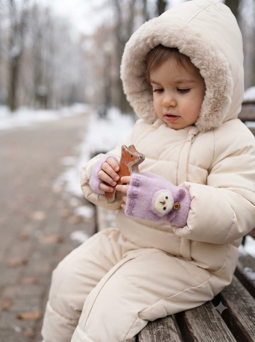 Cdeck Kids Woolen Winter Gloves | Warm Knitted Fingerless Gloves for Boys & Girls | Soft Winter Hand Warmers | Lavender | 1–3 Years