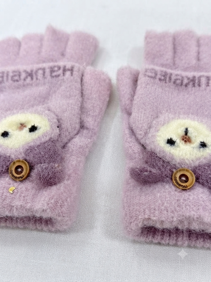 Cdeck Kids Woolen Winter Gloves | Warm Knitted Fingerless Gloves for Boys & Girls | Soft Winter Hand Warmers | Lavender | 1–3 Years