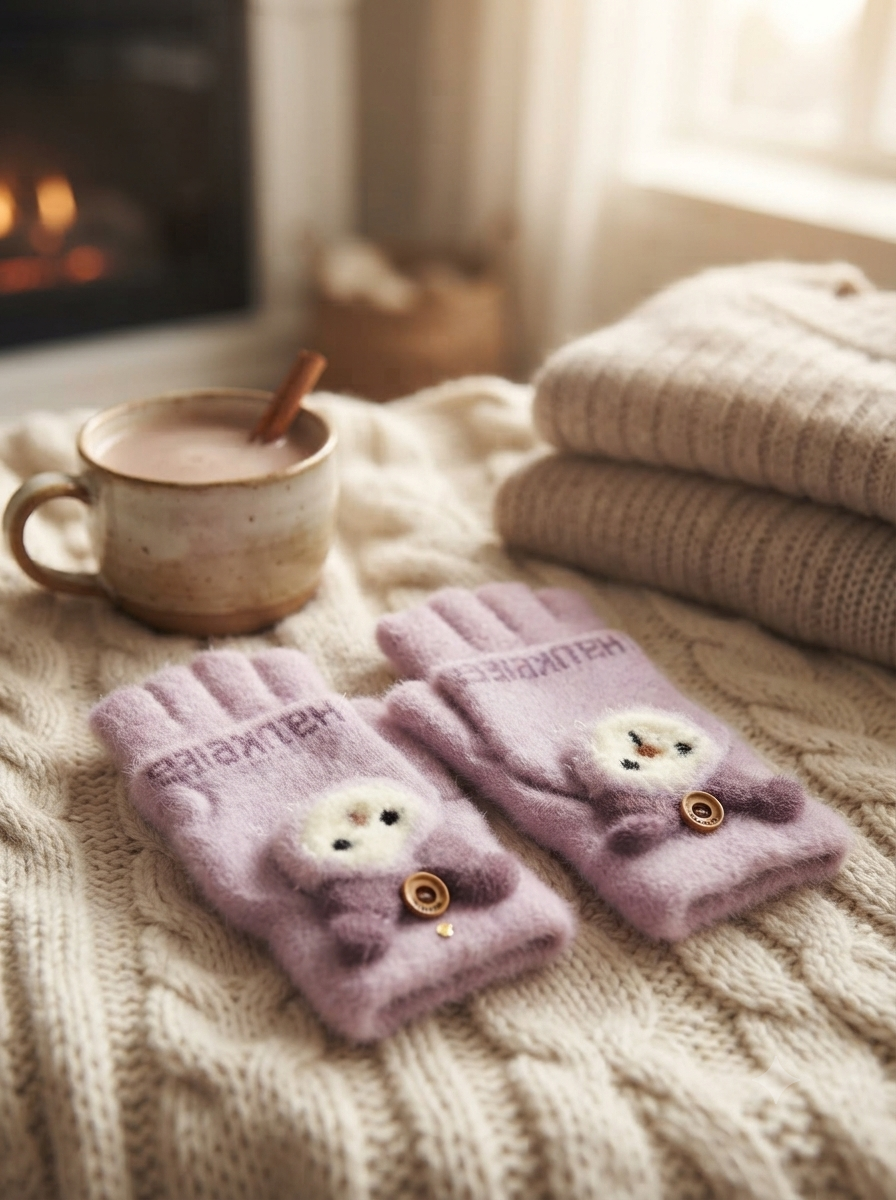 Cdeck Kids Woolen Winter Gloves | Warm Knitted Fingerless Gloves for Boys & Girls | Soft Winter Hand Warmers | Lavender | 1–3 Years