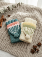 Cdeck Kids Woolen Winter Gloves | Warm Knitted Fingerless Gloves for Boys & Girls | Soft Winter Hand Warmers | Green & Yellow | 1–3 Years