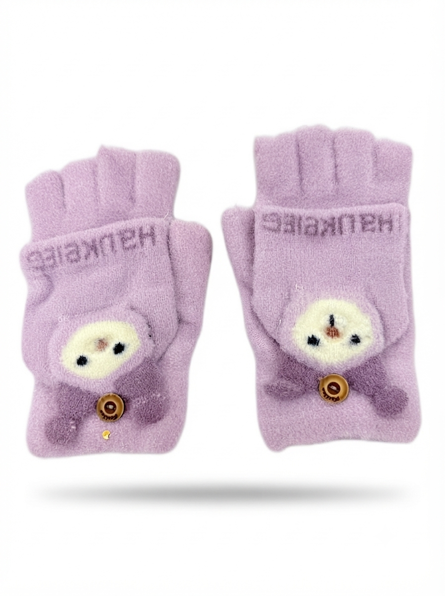 Cdeck Kids Woolen Winter Gloves | Warm Knitted Fingerless Gloves for Boys & Girls | Soft Winter Hand Warmers | Lavender | 1–3 Years