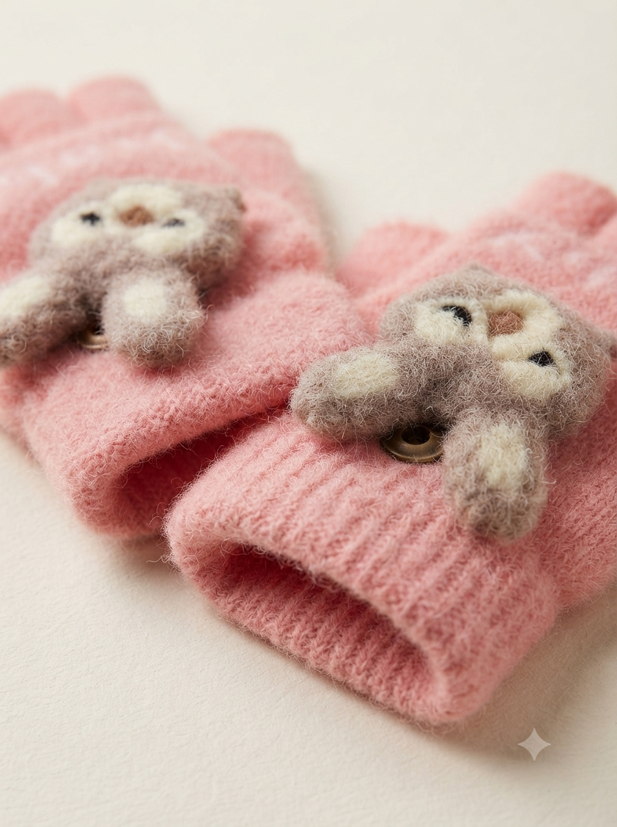 Cdeck Kids Woolen Winter Gloves | Warm Knitted Fingerless Gloves for Boys & Girls | Soft Winter Hand Warmers | Pink | 1–3 Years