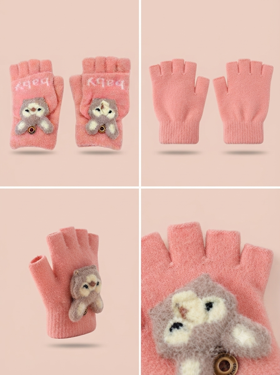 Cdeck Kids Woolen Winter Gloves | Warm Knitted Fingerless Gloves for Boys & Girls | Soft Winter Hand Warmers | Pink | 1–3 Years