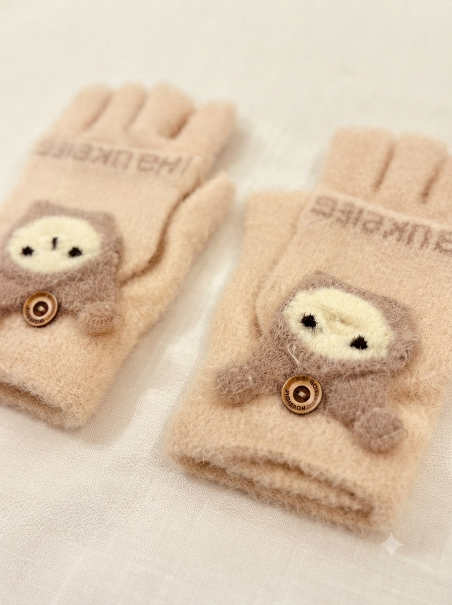 Cdeck Kids Woolen Winter Gloves | Warm Knitted Fingerless Gloves for Boys & Girls | Soft Winter Hand Warmers | Peach | 1–3 Years