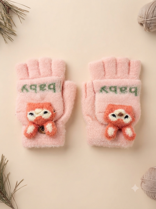 Cdeck Kids Woolen Winter Gloves | Warm Knitted Fingerless Gloves for Boys & Girls | Soft Winter Hand Warmers | Pink | 1–3 Years