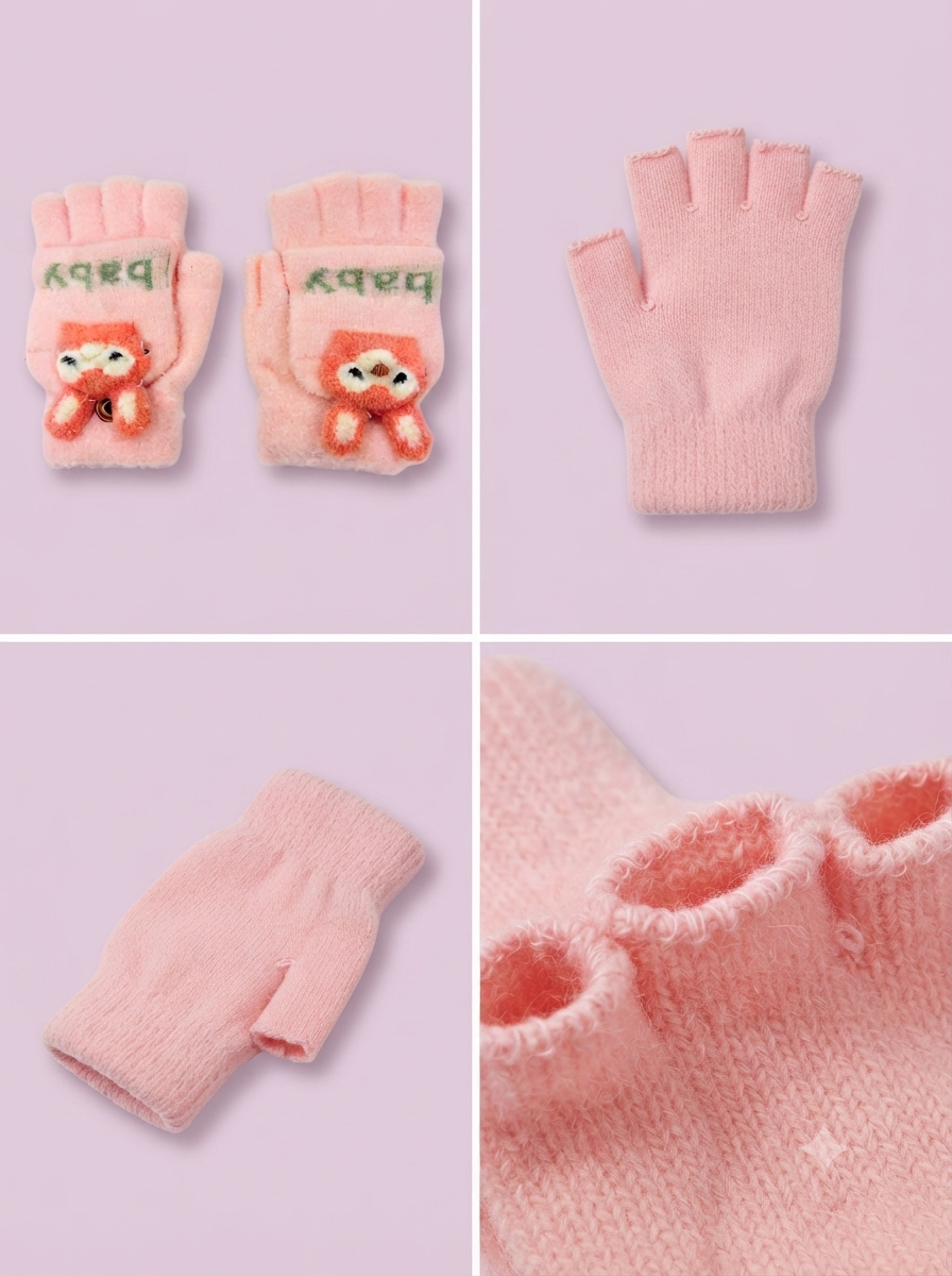 Cdeck Kids Woolen Winter Gloves | Warm Knitted Fingerless Gloves for Boys & Girls | Soft Winter Hand Warmers | Pink | 1–3 Years