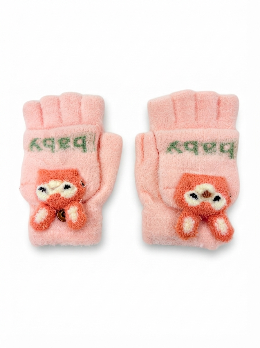 Cdeck Kids Woolen Winter Gloves | Warm Knitted Fingerless Gloves for Boys & Girls | Soft Winter Hand Warmers | Pink | 1–3 Years