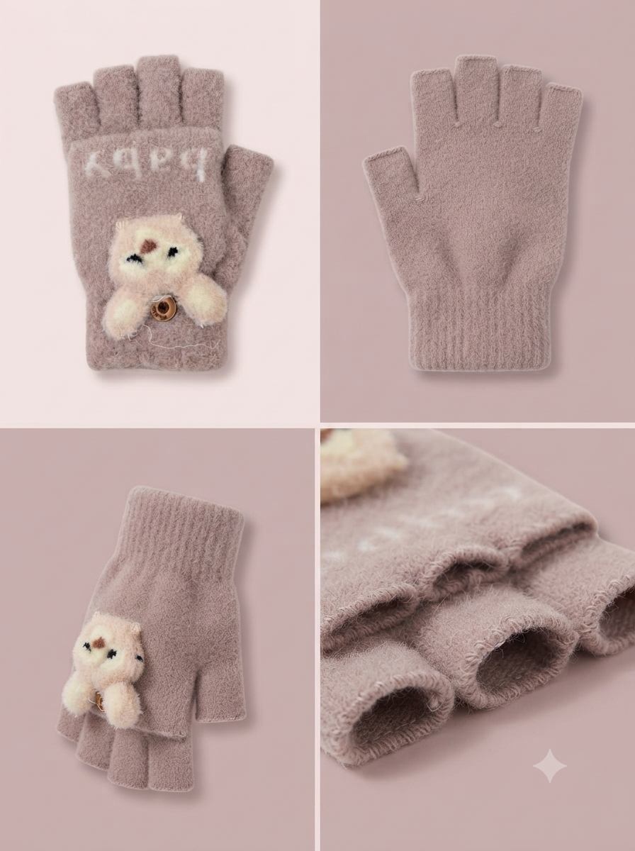 Cdeck Kids Woolen Winter Gloves | Warm Knitted Fingerless Gloves for Boys & Girls | Soft Winter Hand Warmers | Brown | 1–3 Years
