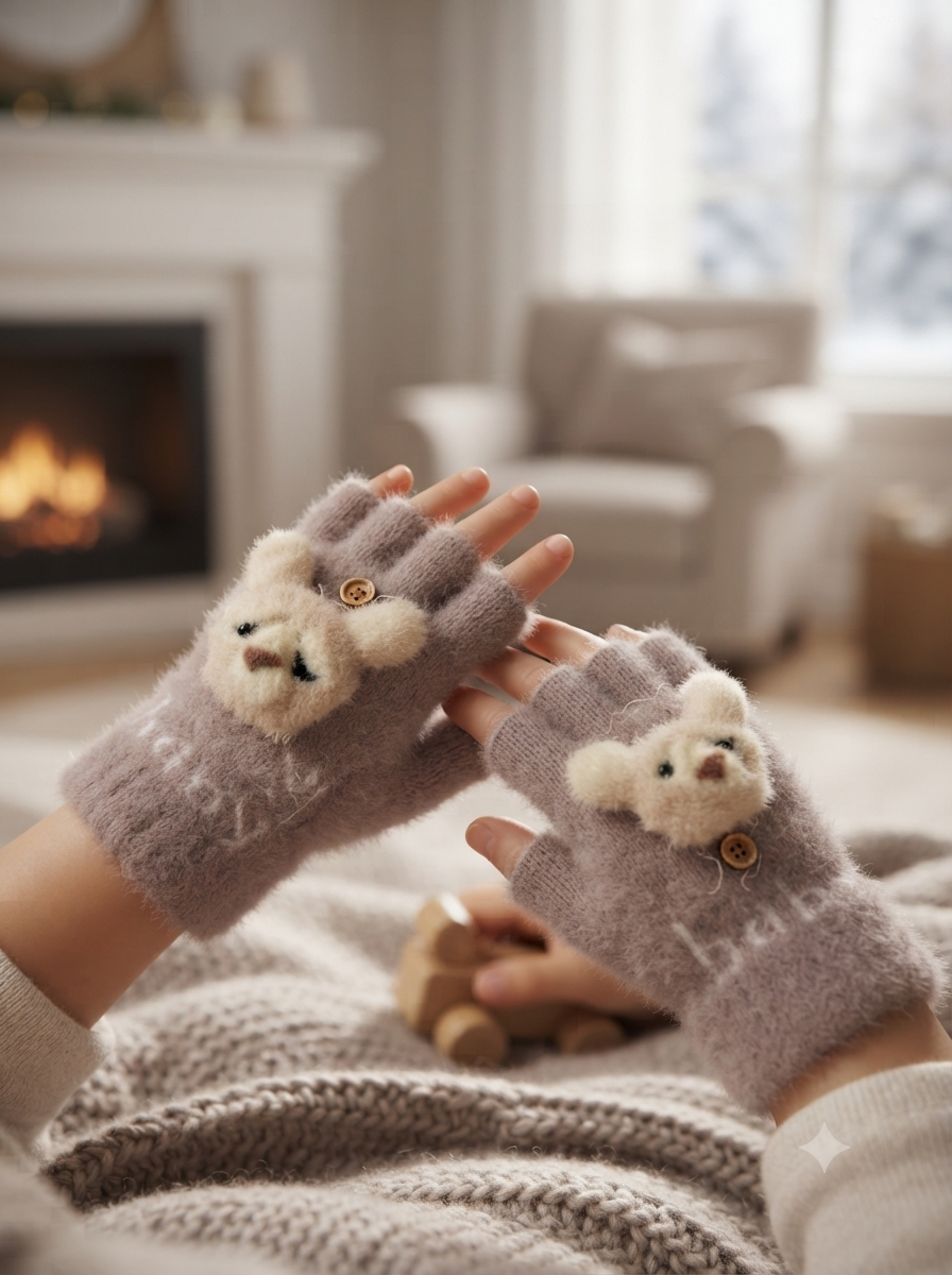 Cdeck Kids Woolen Winter Gloves | Warm Knitted Fingerless Gloves for Boys & Girls | Soft Winter Hand Warmers | Brown | 1–3 Years