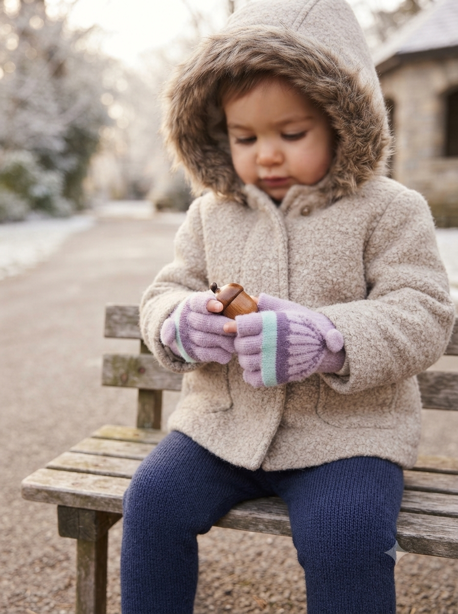 Cdeck Kids Woolen Winter Gloves | Warm Knitted Fingerless Gloves for Boys & Girls | Soft Winter Hand Warmers | Pink & Lavender | 1–3 Years