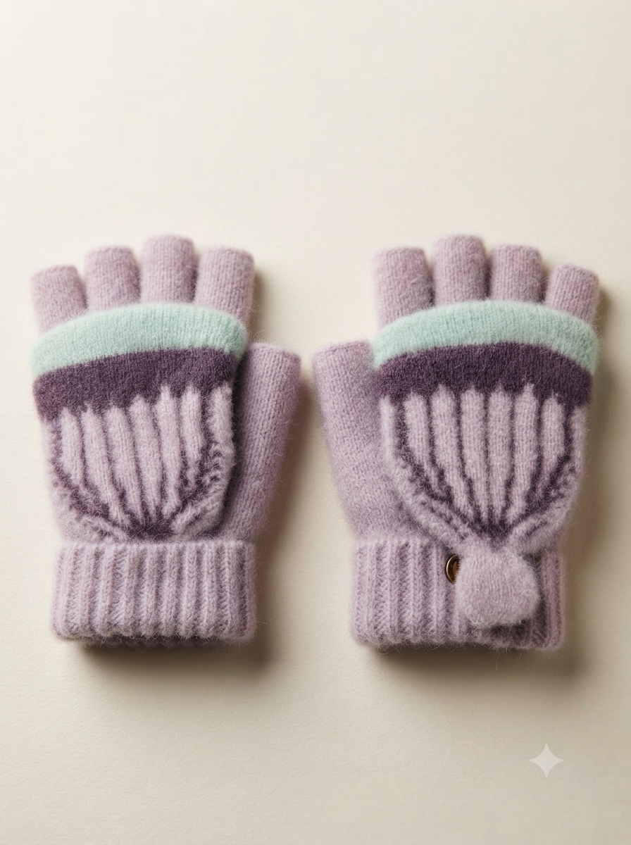 Cdeck Kids Woolen Winter Gloves | Warm Knitted Fingerless Gloves for Boys & Girls | Soft Winter Hand Warmers | Lavender | 1–3 Years