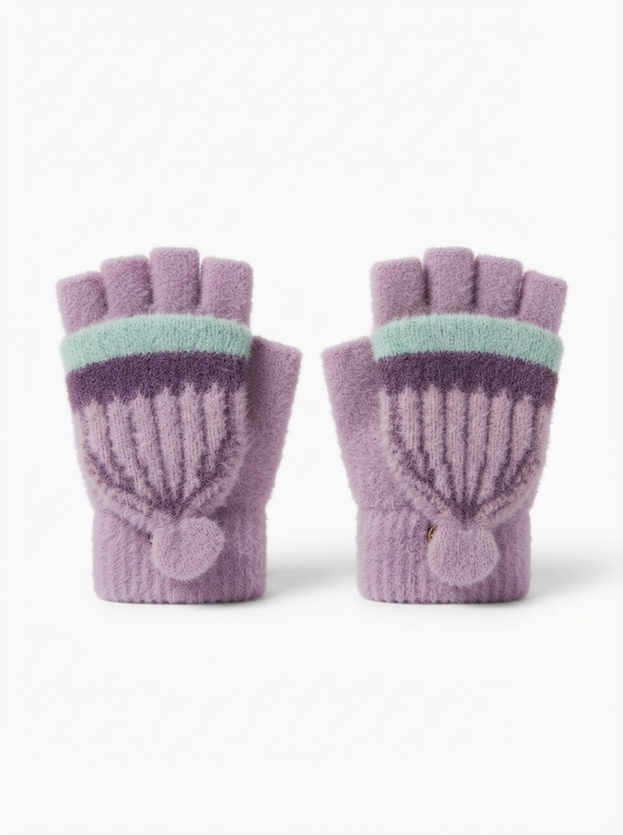 Cdeck Kids Woolen Winter Gloves | Warm Knitted Fingerless Gloves for Boys & Girls | Soft Winter Hand Warmers | Lavender | 1–3 Years