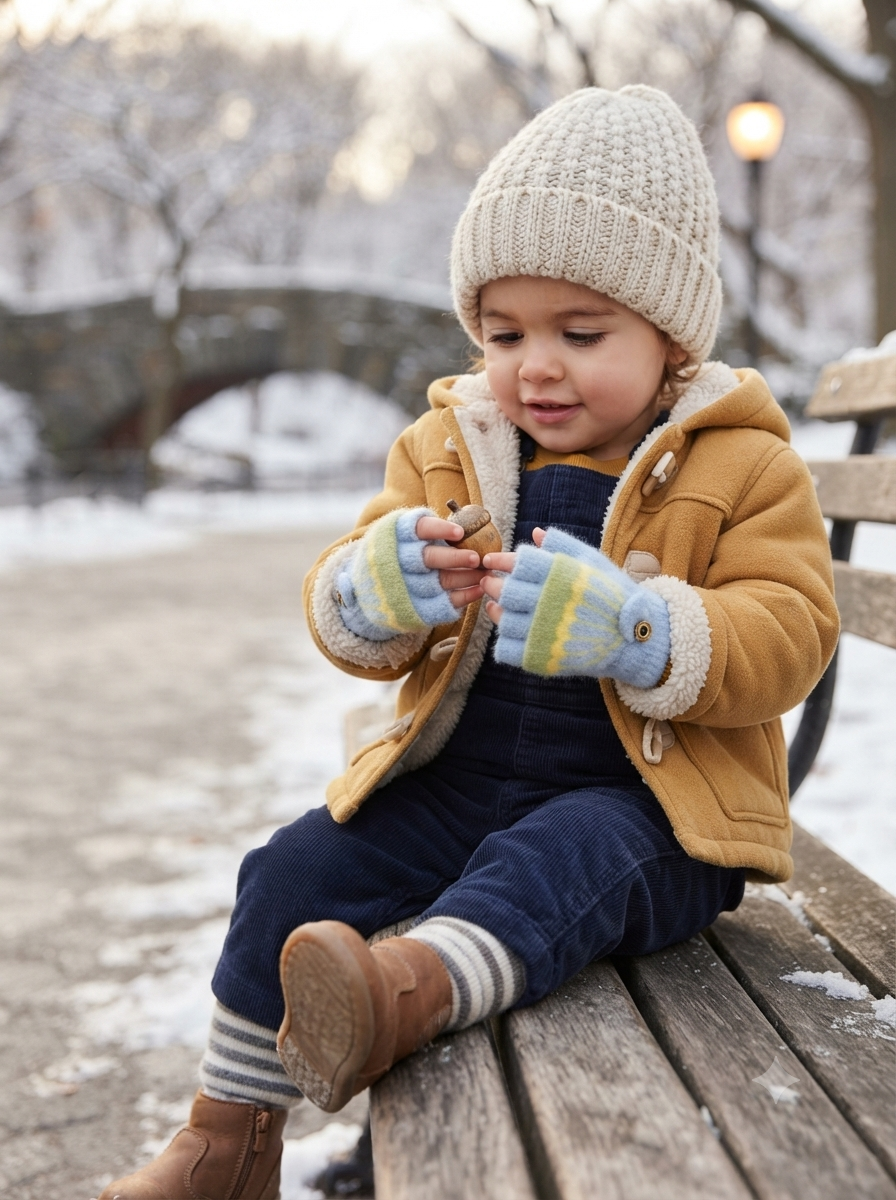 Cdeck Kids Woolen Winter Gloves | Warm Knitted Fingerless Gloves for Boys & Girls | Soft Winter Hand Warmers | Light Blue | 1–3 Years