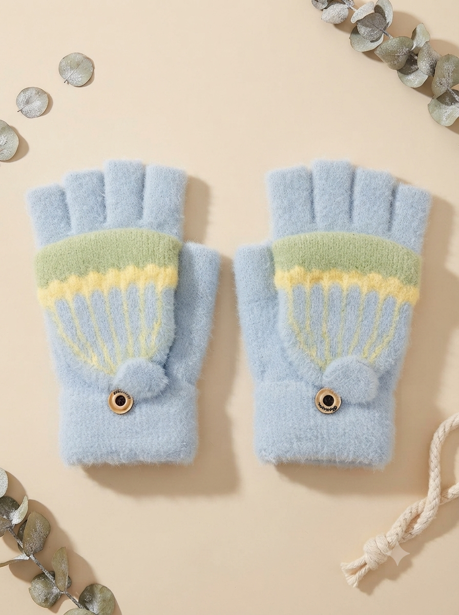 Cdeck Kids Woolen Winter Gloves | Warm Knitted Fingerless Gloves for Boys & Girls | Soft Winter Hand Warmers | Light Blue | 1–3 Years