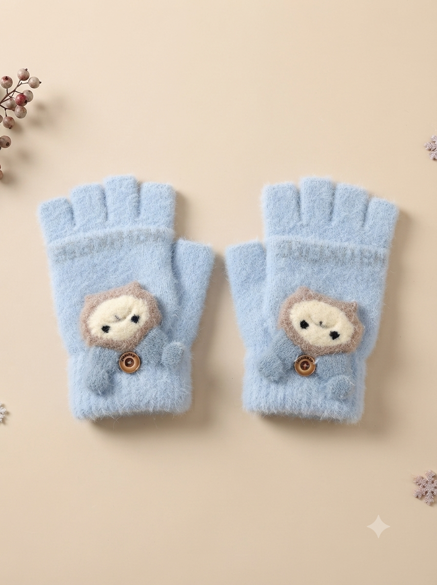 Cdeck Kids Woolen Winter Gloves | Warm Knitted Fingerless Gloves for Boys & Girls | Soft Winter Hand Warmers | Sky Blue | 1–3 Years