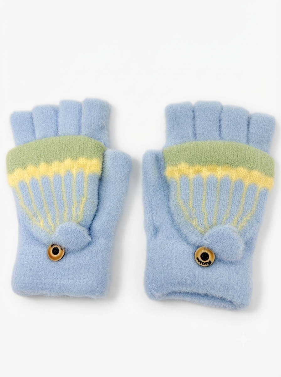 Cdeck Kids Woolen Winter Gloves | Warm Knitted Fingerless Gloves for Boys & Girls | Soft Winter Hand Warmers | Light Blue | 1–3 Years