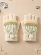 Cdeck Kids Woolen Winter Gloves | Warm Knitted Fingerless Gloves for Boys & Girls | Soft Winter Hand Warmers  | Cream| 1-3 years