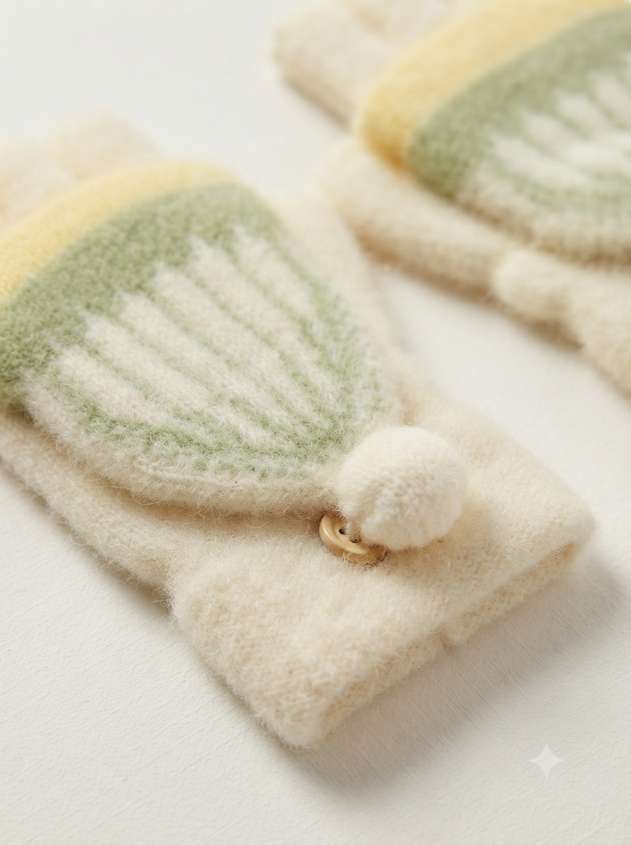 Cdeck Kids Woolen Winter Gloves | Warm Knitted Fingerless Gloves for Boys & Girls | Soft Winter Hand Warmers  | Cream| 1-3 years