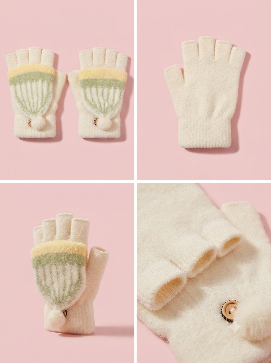 Cdeck Kids Woolen Winter Gloves | Warm Knitted Fingerless Gloves for Boys & Girls | Soft Winter Hand Warmers | Green & Yellow | 1–3 Years