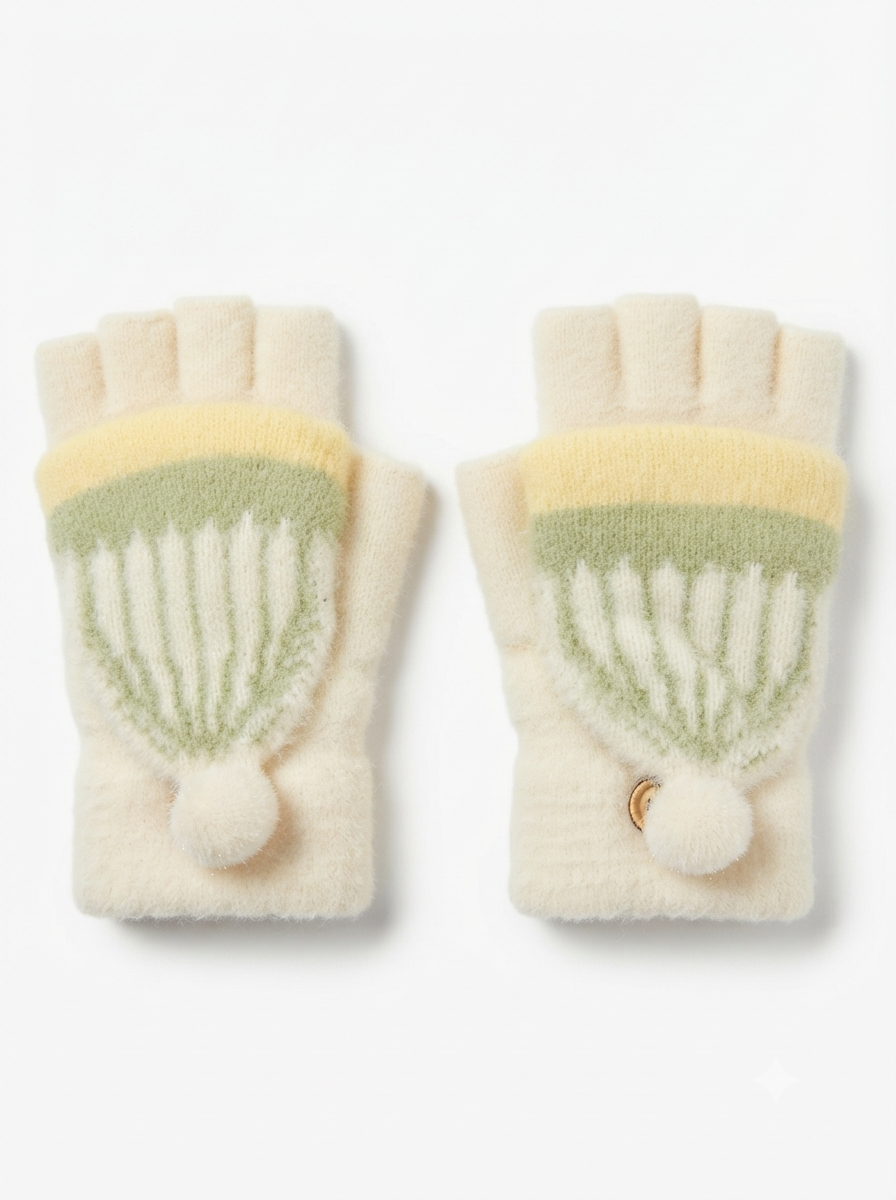 Cdeck Kids Woolen Winter Gloves | Warm Knitted Fingerless Gloves for Boys & Girls | Soft Winter Hand Warmers  | Cream| 1-3 years