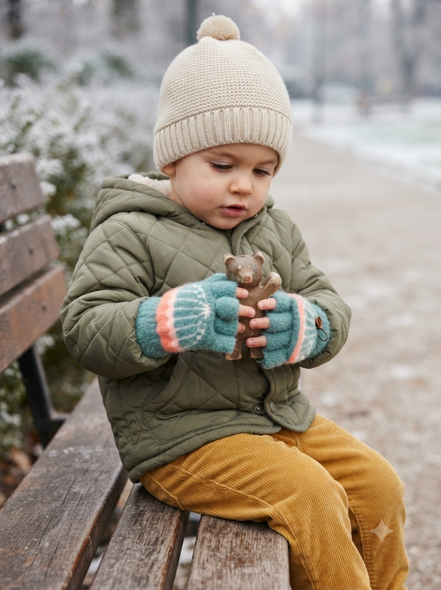 Cdeck Kids Woolen Winter Gloves | Warm Fingerless Knitted Gloves for Unisex Boys & Girls | 1–3 Years | Teal