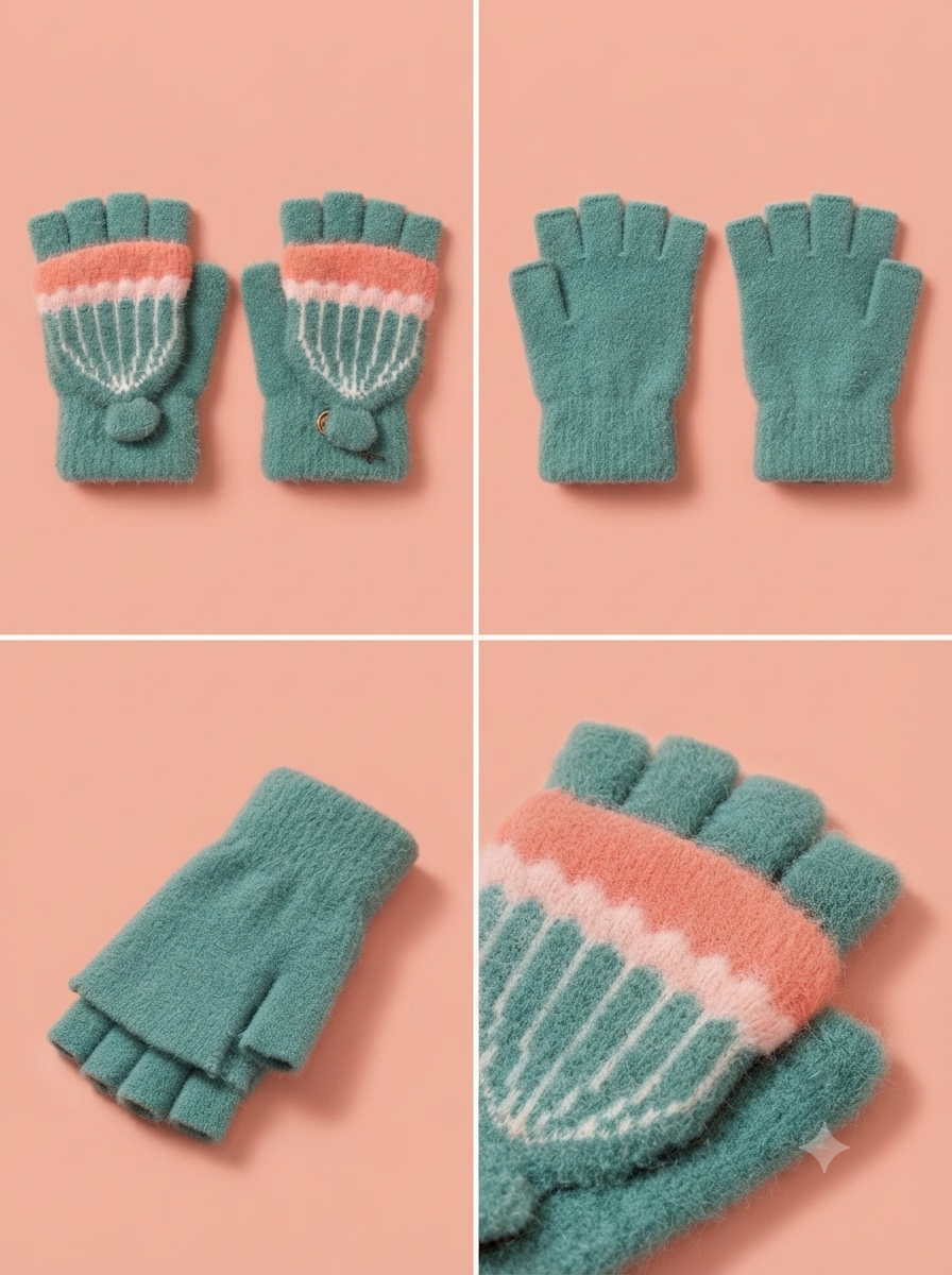 Cdeck Kids Woolen Winter Gloves | Warm Fingerless Knitted Gloves for Unisex Boys & Girls | 1–3 Years | Teal