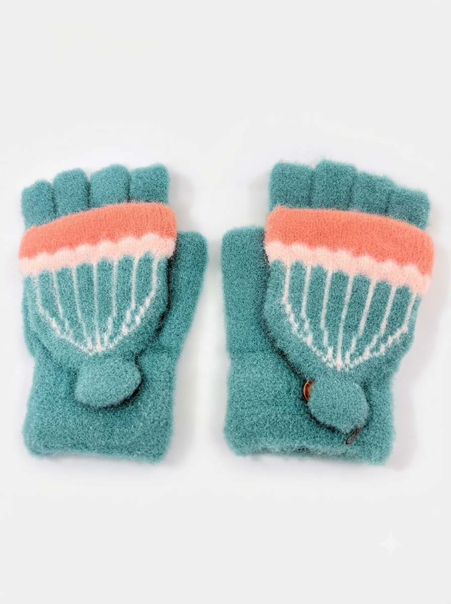 Cdeck Kids Woolen Winter Gloves | Warm Fingerless Knitted Gloves for Unisex Boys & Girls | 1–3 Years | Teal