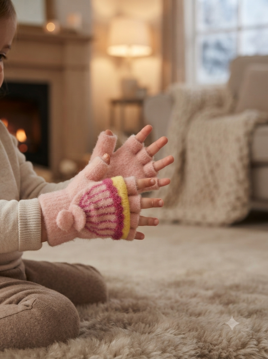 Cdeck Kids Woolen Winter Gloves | Warm Fingerless Gloves for Unisex Boys & Girls | 1–3 Years | Pink