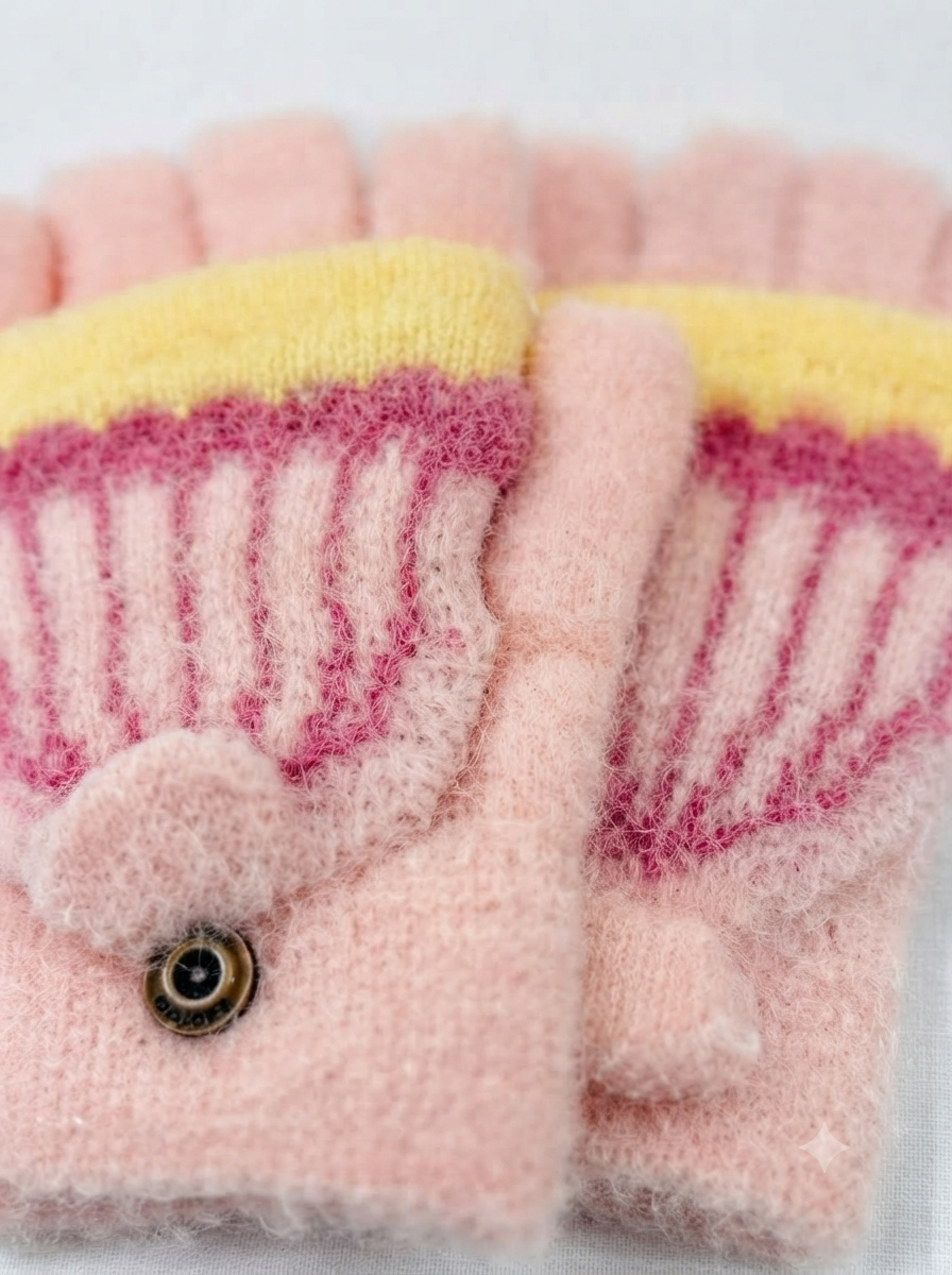 Cdeck Kids Woolen Winter Gloves | Warm Fingerless Gloves for Unisex Boys & Girls | 1–3 Years | Pink