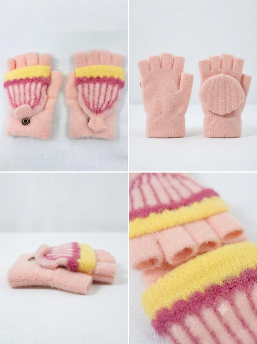 Cdeck Kids Woolen Winter Gloves | Warm Fingerless Gloves for Unisex Boys & Girls | 1–3 Years | Pink
