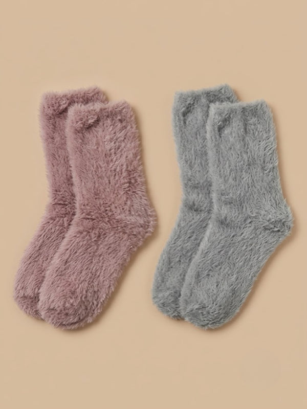 Cdeck Women’s Premium Hair Wool Fuzzy Socks Combo | Soft & Warm Thick Winter Socks | Pink & Grey