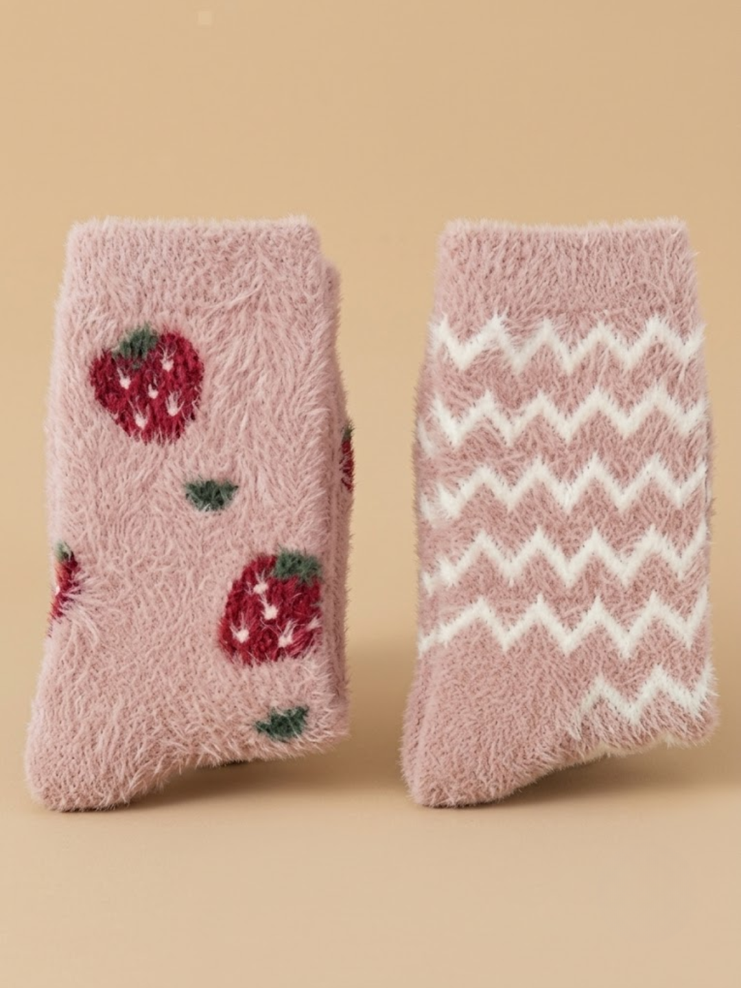 Cdeck Women’s Soft Wool Socks Combo | Pink Strawberry & Chevron Socks