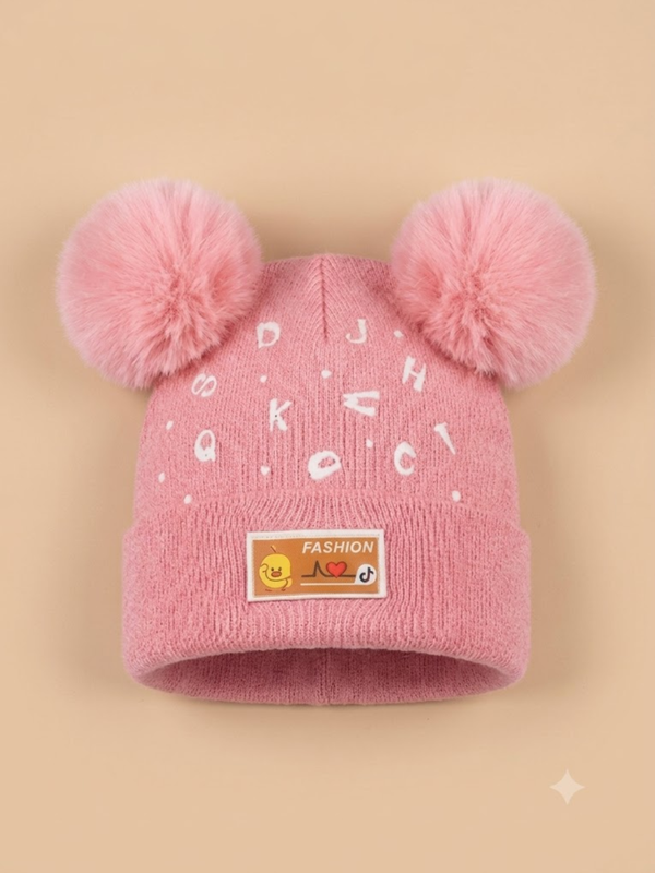 Cdeck Kids Woolen Winter Cap with Double Pom Pom Design | Soft, Warm & Comfortable | 1–3 Years