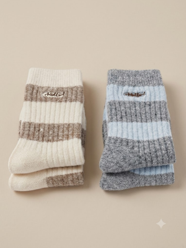 Cdeck Women’s Woolen Socks | Soft Warm Striped Winter Socks | Cozy & Comfortable Socks for Women | Pack of 2