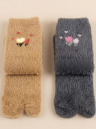 Cdeck Women’s Soft Wool Socks Combo | Beige & Grey Floral Winter Socks | Fluffy Warm Cozy Socks | Everyday Wear