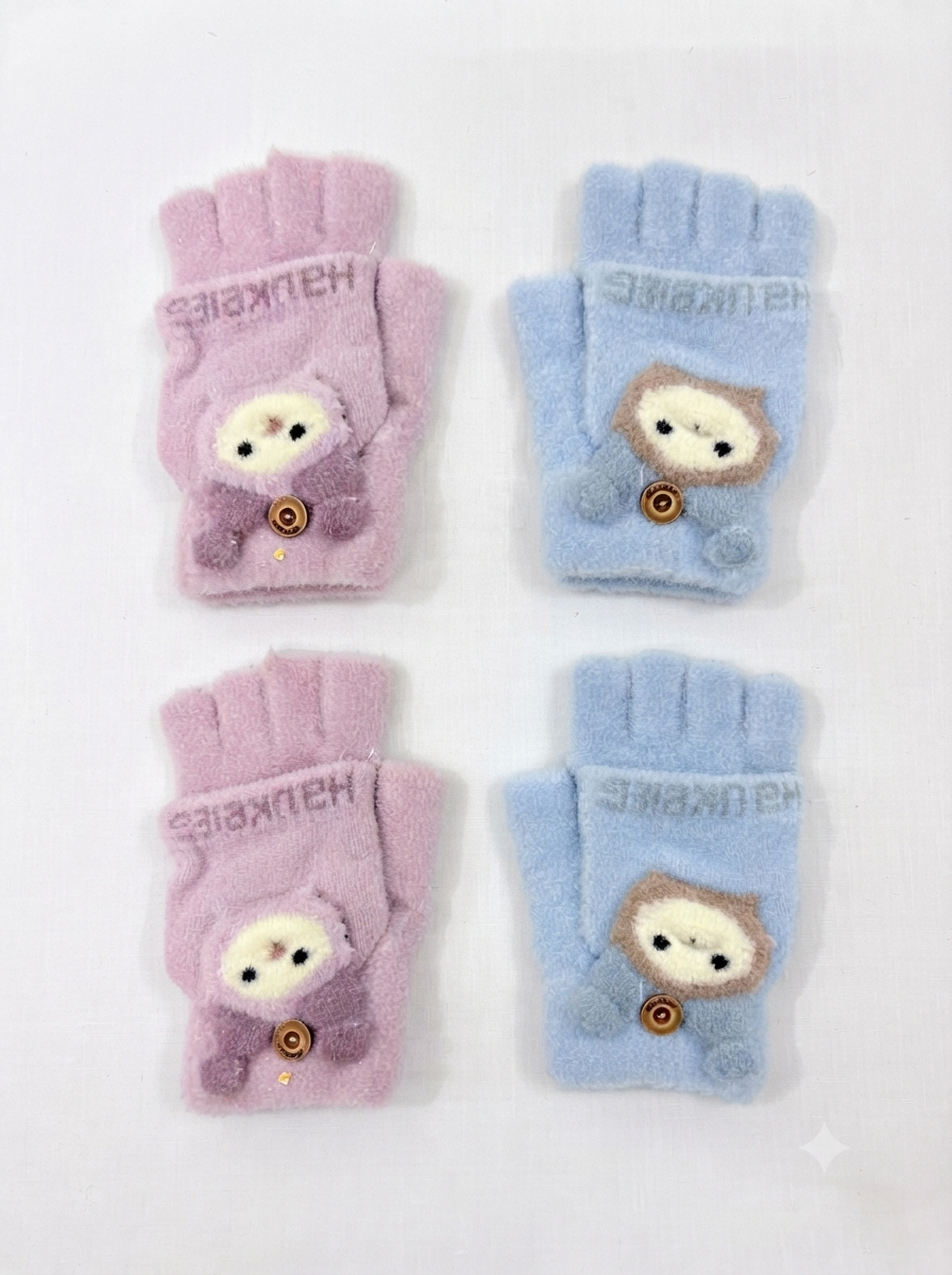 Cdeck Kids Woolen Winter Gloves | Warm Knitted Fingerless Gloves for Boys & Girls | Soft Winter Hand Warmers | Lavender & Sky Blue | 1–3 Years