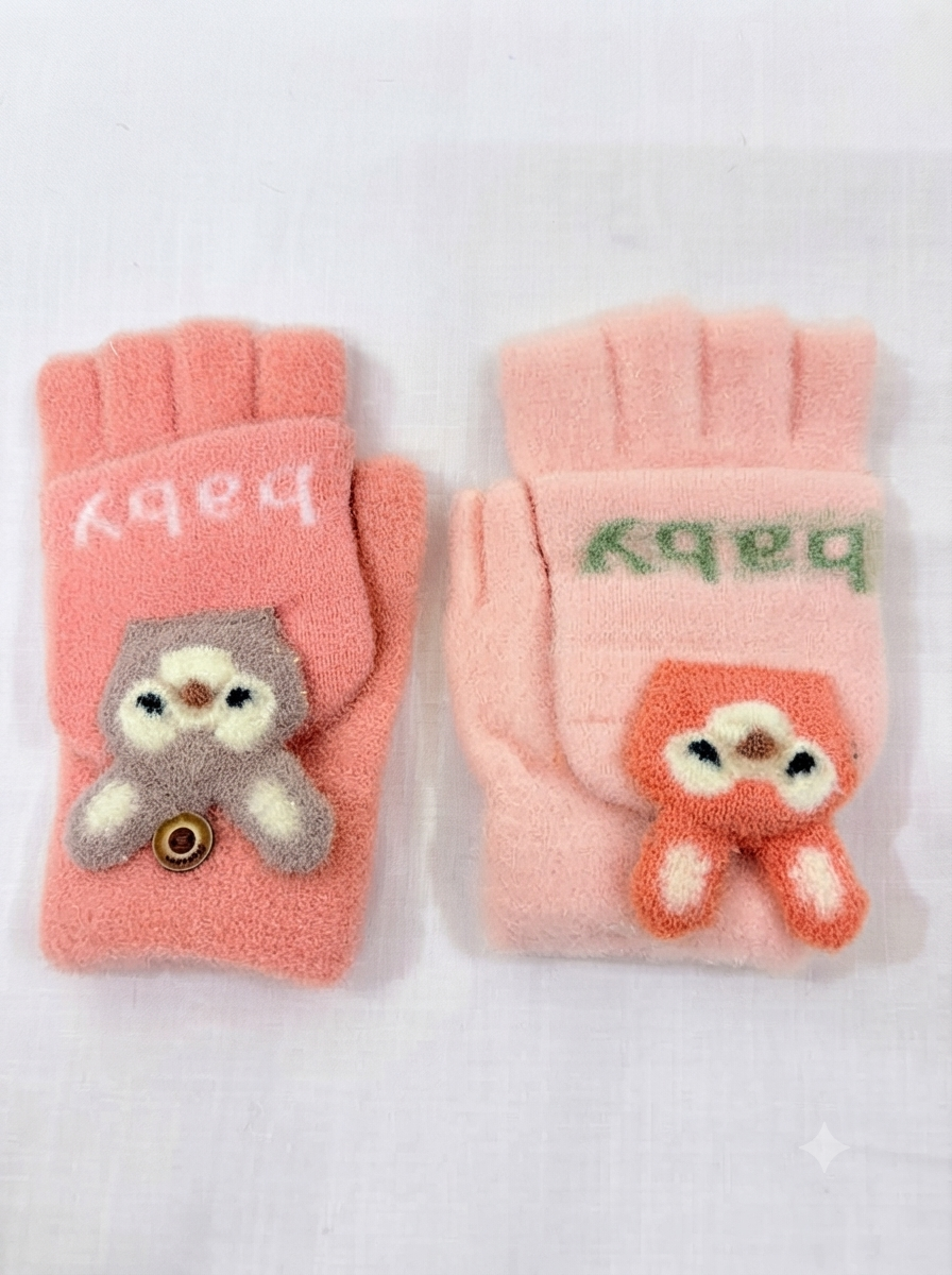 Cdeck Kids Woolen Winter Gloves | Warm Knitted Fingerless Gloves for Boys & Girls | Soft Winter Hand Warmers | Pink & Peach | 1–3 Years