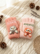 Cdeck Kids Woolen Winter Gloves | Warm Knitted Fingerless Gloves for Boys & Girls | Soft Winter Hand Warmers | Pink & Peach | 1–3 Years