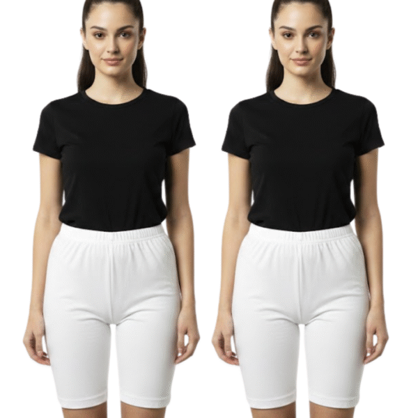 Cdeck Women Hosiery Cotton Cycling Shorts Pack of 2 | Soft Stretchable Knee Length Shorts for Workout Daily Wear Comfort | White-White