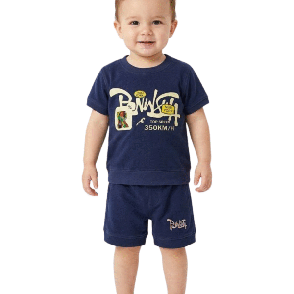 CDECK Baby Clothing Set | Soft Cotton T-Shirt and Shorts Set for Boys & Girls Comfortable Daily Wear Outfit | Blue (S)