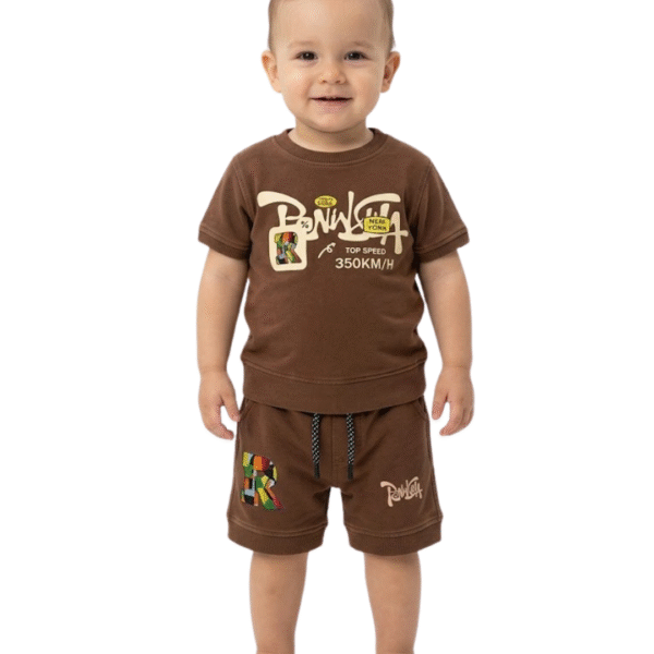 CDECK Baby Clothing Set | Soft Cotton T-Shirt and Shorts Set for Boys & Girls Comfortable Daily Wear Outfit | Brown (M)
