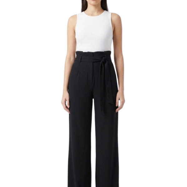 CDECK Women Linen Palazzo Pants | Relaxed Fit High Waist Wide Leg Trousers with Drawstring for Casual Wear | Black